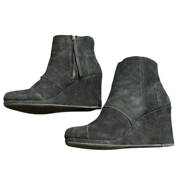 Toms Desert Wedge High Black Suede Size 9 - Picture 7 of 10